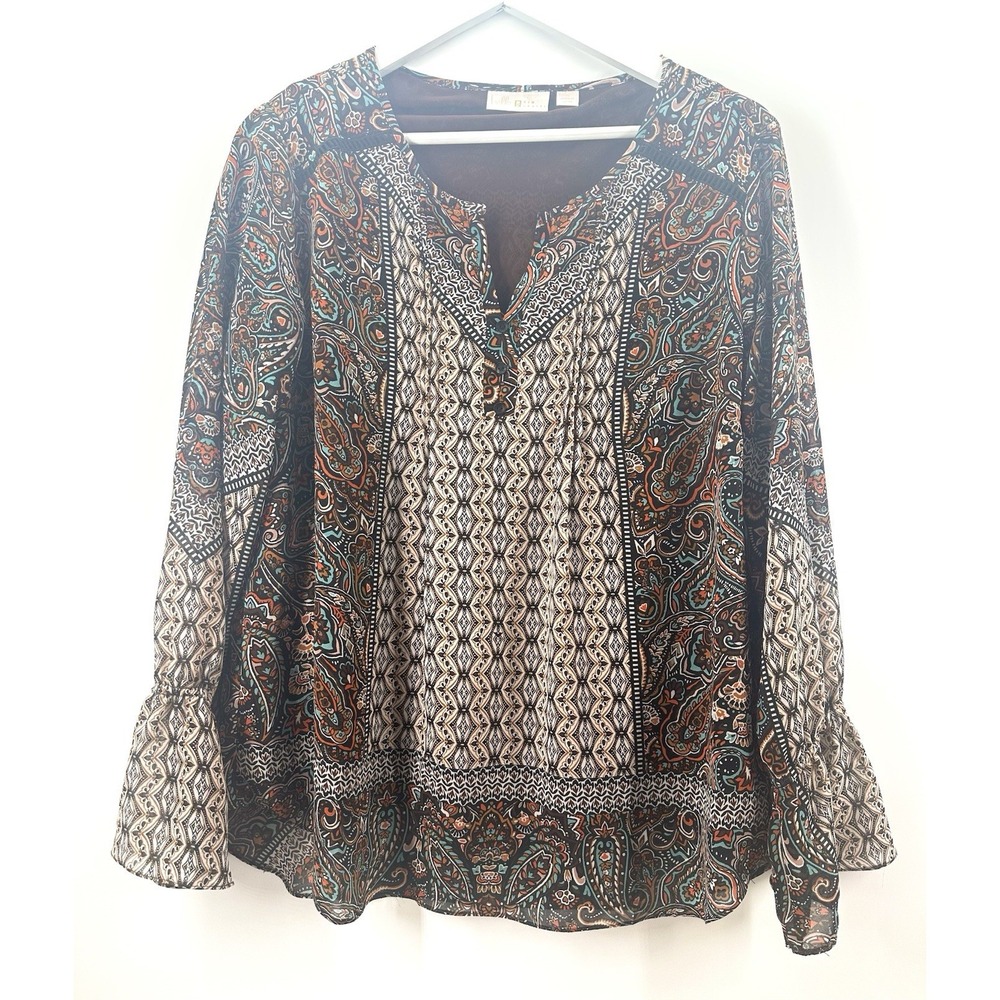 Belle Kim Gravel Women's Sz M Paisley Pullover Purple‎ BlousePeasant BOHO AD02